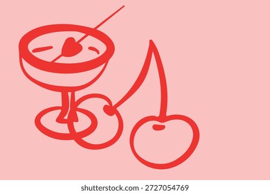 Handgezeichnete Vektorgrafiken zum Valentinstag, darunter Desserts, Getränke, Kerzen, Herzen und romantische Symbole.