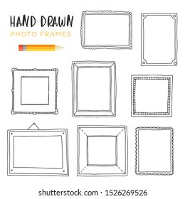 Hand-drawn vector illustrations. Decorative vector template frames. Those photo frames you can use for kids picture, funny photos, card and memories. Scrapbook design concept. Insert your picture. 