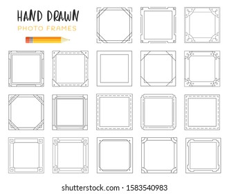 Hand-drawn vector illustrations. Vector template frames. Those photo frames you can use for kids picture, card and memories. Scrapbook design concept. Square, rectangular, round and oval frames.