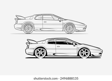 Hand-drawn vector image of a car. Perfect for illustration of articles on car topics, presentations, template design, interior decor, offices, salons, garages, rooms.