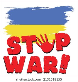 Handgezeichnet in Vektorgrafik und einzeln auf weißem Hintergrund, die ukrainische Flagge mit einem Aufruf, den Krieg zu beenden. Der bewaffnete Konflikt in der Ukraine muss beendet werden!