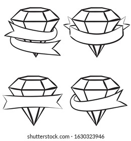 Hand-drawn vector labels with crystals. White Ruby, emerald, diamond wrapped in tape. Ribbons for text. Vector illustration for the decoration of jewelry products.