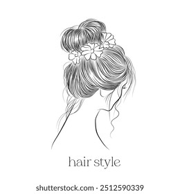 Hand-drawn vector lady portrait, Vector illustration of beautiful woman, A line art of female hair style