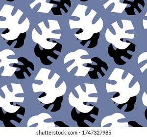Hand-drawn vector leaves on dark background. Seamless pattern.