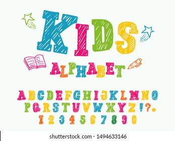 Hand-drawn vector letter. Uppercase letters. the doodle alphabet kids font style. modern brushed lettering