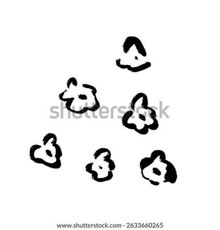 Hand-drawn vector line art illustration of small brush-touched flowers. Set of 6 flower illustrations.