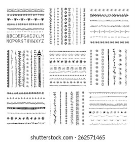 Hand-drawn vector line border set, design element.