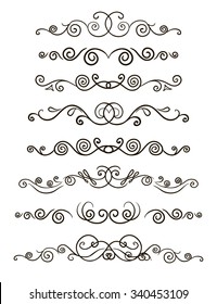 Hand-drawn vector  line border set and design element