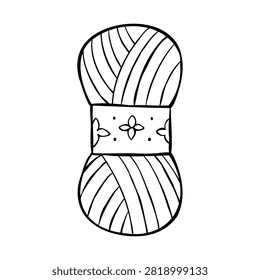 Hand-drawn vector line illustration of Knitting Wool Yarn isolated on a white background. Minimalist clip art of knitwork essential for logo, poster, sticker, web, or print design.