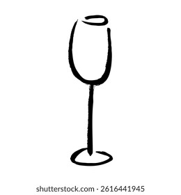 Hand-drawn vector line illustration of a wine glass with a brush touch.