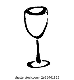 Hand-drawn vector line illustration of a wine glass with a brush touch.