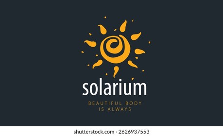 Logotipo vetorial desenhado à mão sobre um fundo preto para um solário