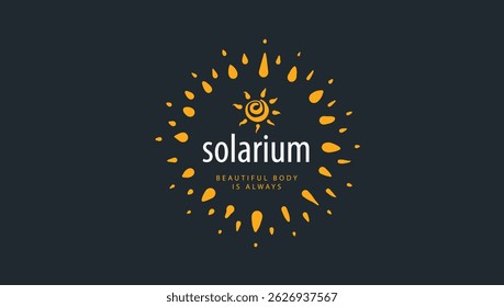 Logotipo vetorial desenhado à mão sobre um fundo preto para um solário