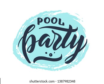 Hand-drawn vector logo "Poll party". Handwritten lettering and calligraphy for birthday party, posters background, postcard, banner, etc. Print on cup, bag, shirt, package, balloon

