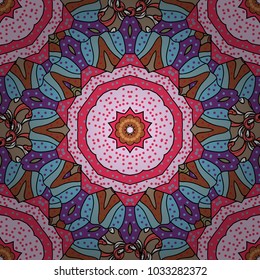 Hand-drawn vector mandala with colored abstract pattern on a neutral, blue and pink colors. Bag design.