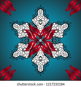 Hand-drawn vector mandala with colored abstract pattern on a blue, red and white colors. Bag design.