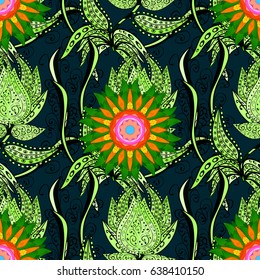 Hand-drawn vector mandala with colored abstract pattern on a blue background. Bag design.