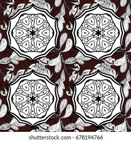 Hand-drawn vector mandala with colored abstract pattern on a brown background. Bag design.
