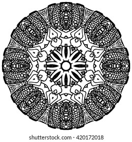 Hand-drawn vector mandala. The modern lace round pattern. Mandala art for yoga and meditation. 