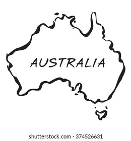 Hand-drawn vector map of Australia. Black outline illustration on white background.