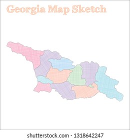 Hand-drawn vector map of Georgia, showing the country's outline and borders.