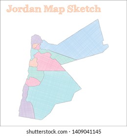 Hand-drawn vector map of Jordan, showing the country's outline and boundaries.