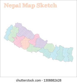 Hand-drawn vector map of Nepal, showing the country's outline and borders.