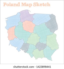 Hand-drawn vector map of Poland with colorful regions.