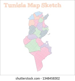 Hand-drawn vector map of Tunisia, highlighting the country's borders.