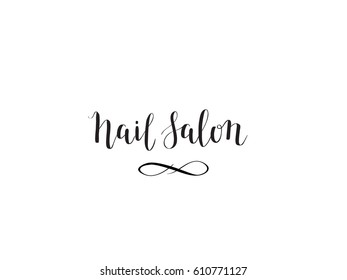 Hand-drawn vector nail salon lettering design. Calligraphy logo illustration