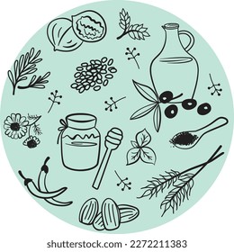 Vector de mano elementos orgánicos naturales sano tienda