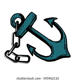  hand-drawn vector one-color anchor. Vector illustration