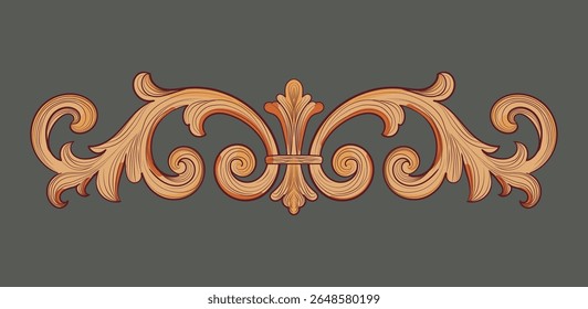 Handdrawn vector ornament inspired by classical baroque woodcarving. Elegant decorative flourish with engraving style lines, perfect for antique frames, vintage decor, invitations, woodworking project