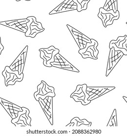 Hand-drawn vector pattern in doodle style with ice cream in different colors. 