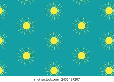 Hand-Drawn Vector Pattern of Yellow Suns on Blue Background