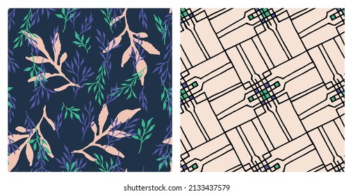 Hand-drawn vector patterns coordinating seamless