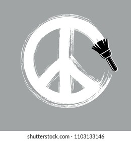 Hand-drawn vector peace sign, antiwar symbol from 60s made with brushstrokes. Hippie theme art icon created with paintbrush.