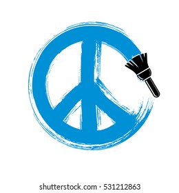 Hand-drawn vector peace sign, antiwar symbol from 60s made with brushstrokes. Hippie theme art icon created with paintbrush.