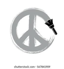 Hand-drawn vector peace sign, antiwar symbol from 60s made with brushstrokes. Hippie theme art icon created with paintbrush.