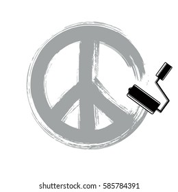 Hand-drawn vector peace sign, antiwar symbol from 60s made with brushstrokes. Hippie theme art icon created with paintbrush.