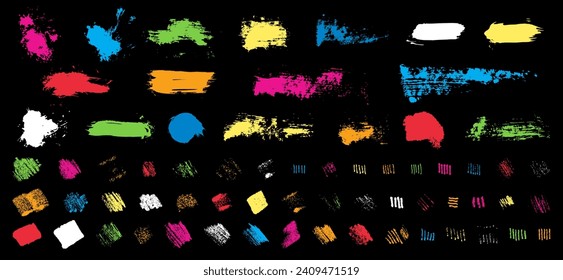 Hand-drawn vector pen doodles. Charcoal hatches and childish scribbles. Vibrant crayon pencil kids scrawl textures for collage design. Rough bright chalk scribble scrawls. Isolated texture element set