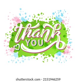 Handdrawn vector phrase Thank you with white brush style lettering on white textured background for poster, card, banner, social media content, advertising, info message, invitation, website, template