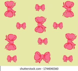 Hand-drawn vector pink bows on a light yellow background. Romantic vintage style design for packaging and textile design.