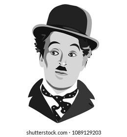 Hand-drawn vector portrait of legendary comic Charlie Chaplin. .eps10, editorial use only