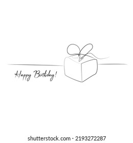 Postal vector dibujada a mano "¡Feliz cumpleaños!". Regalo. Cumpleaños. Felicitaciones. Vacaciones. Imagen en blanco y negro.Postal.