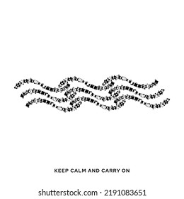 Hand-drawn vector postcard "Keep Calm and Carry On". Best wishes. Inks. Drawing. Holiday. Congratulation. Summer. Wave. Pattern. White. Black. Vector.