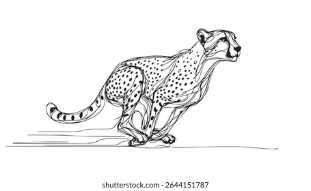 Hand-drawn vector predator illustration, A vector drawing of running cheetah, A line art of hunting animal