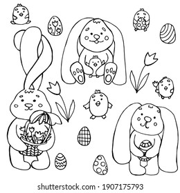 Hand-drawn vector rabbit icons set. Simple cartoon bunny isolated