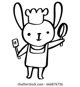 Hand-drawn vector rabbit  Simple cartoon bunny isolated Cooking Doodle