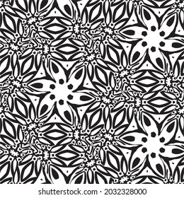 Vector de mano sin fisuras ornamento blanco y negro Patrón floral, fondo.
